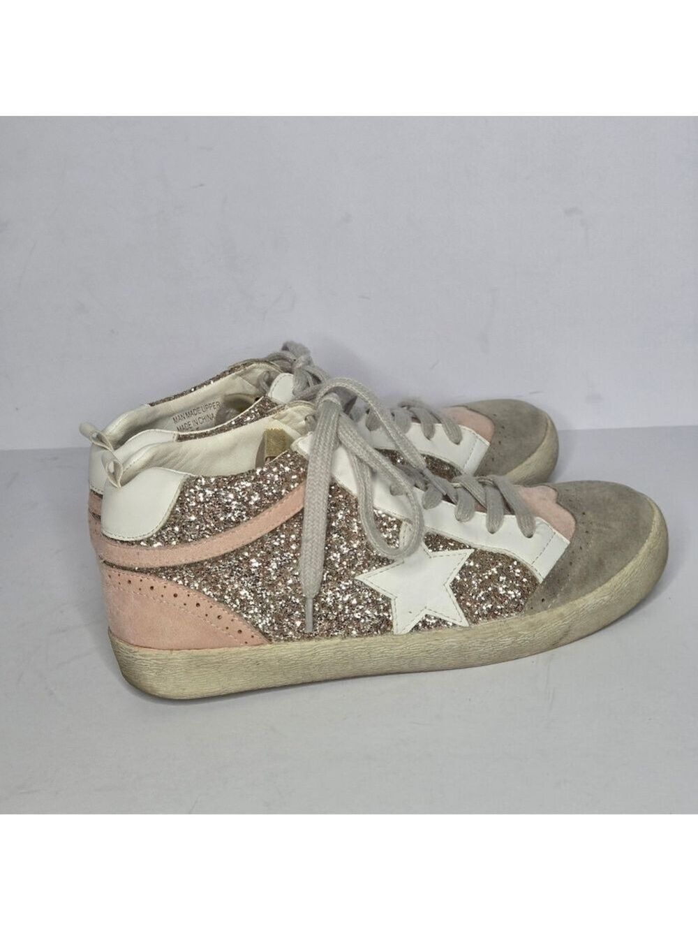 Mi.iM Glitter Star Pink White Mid-Rise Distressed Sneakers Women's Size 8.5 - Picture 5 of 12